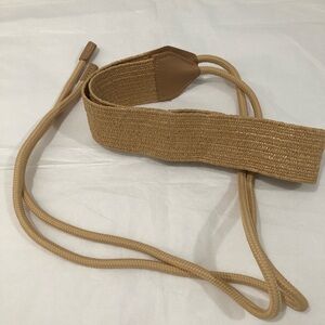 Asian style Woven Tan Elastic Waist Belt with Rope Tie